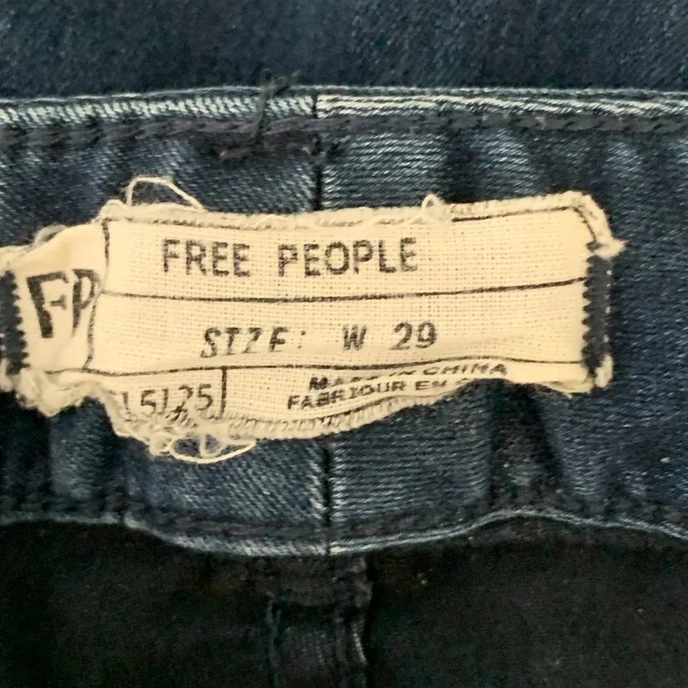Free People Vegan Leather Trim Blue‎ Skinny 5 Pocket Aquatic Blue Sz 29